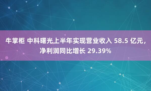 牛掌柜 中科曙光上半年实现营业收入 58.5 亿元，净利润同比增长 29.39%